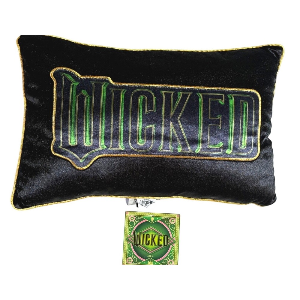 NWT Wicked The Movie Black Green Velour Decorative Throw Pillow